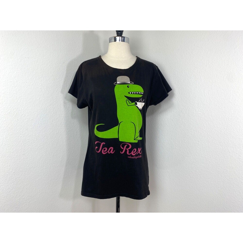 Womans Black Cotton Green Tea Rex Tee Shirt David & Goliath XXL Graphic Nerdy